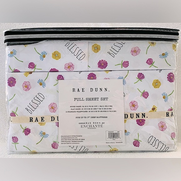 Rae Dunn BLESSED Floral Sheet Set - Full - Picture 4 of 5